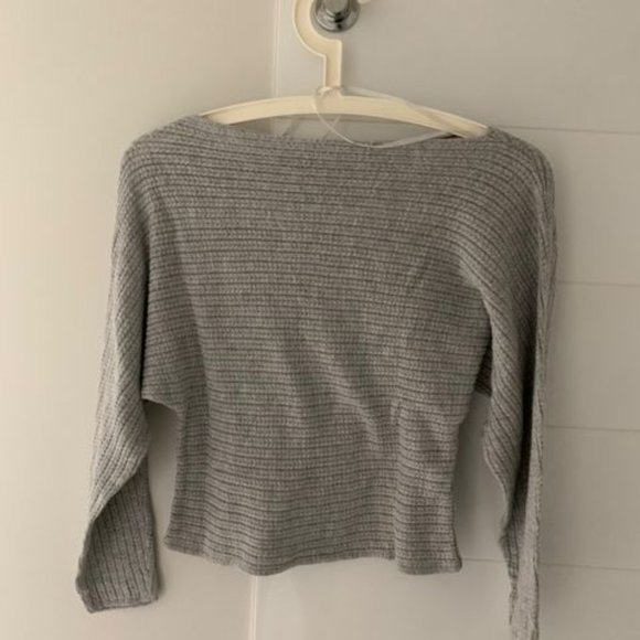 Off The Shoulder Grey Light Cable Knit Sweater - Picture 2 of 2